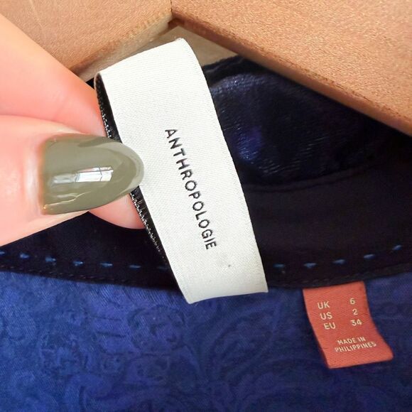 Anthropologie Pilcro Mara Velvet Blue Button Down Size 2 - Picture 7 of 9